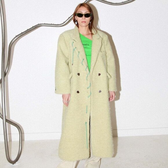 Kkco Cord Moss Coat Longline Wool Blend In Dried Eucalyptus Women Sz M NEW $650 - Picture 1 of 16